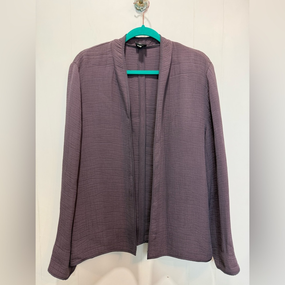 Eileen Fisher Purple Silk Blend Open Front Textured Blazer Size XL